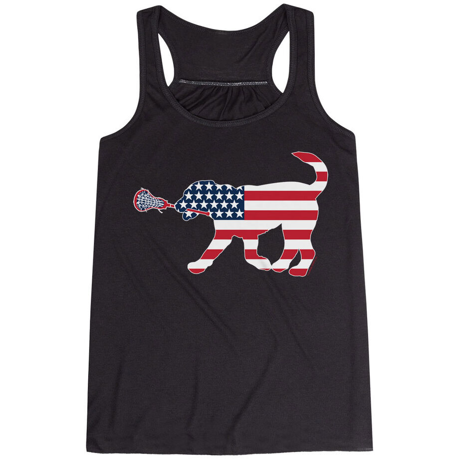Girls Lacrosse Flowy Racerback Tank Top - Patriotic LuLa the Lax Dog