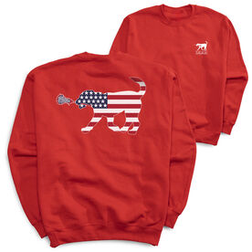 Girls Lacrosse Crewneck Sweatshirt - Patriotic LuLa the Lax Dog (Back Design)