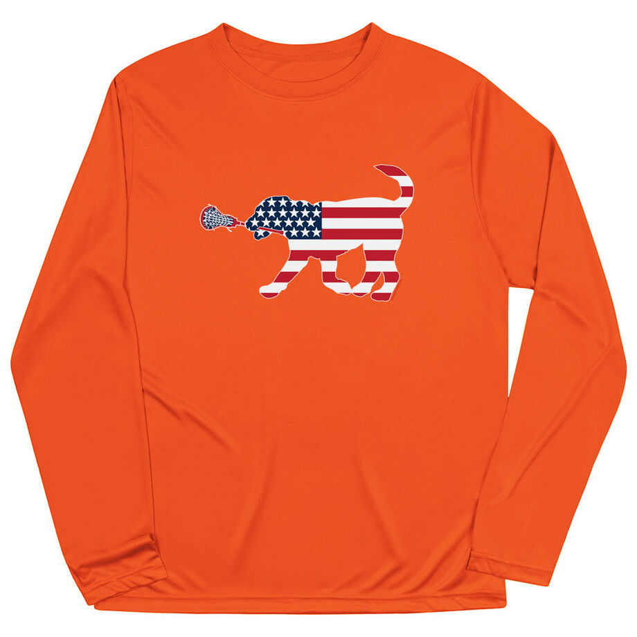 Girls Lacrosse Long Sleeve Performance Tee - Patriotic LuLa the Lax Dog
