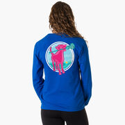 Girls Lacrosse Tshirt Long Sleeve - Lacrosse Dog with Girl Stick (Back Design)