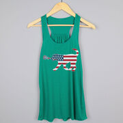 Girls Lacrosse Flowy Racerback Tank Top - Patriotic LuLa the Lax Dog
