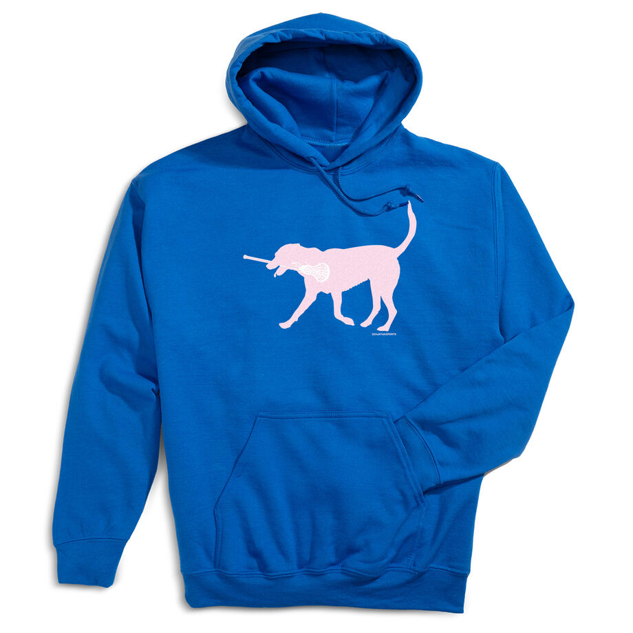 Girls Lacrosse Hooded Sweatshirt - LuLa the Lax Dog (Pink) - Personalization Image