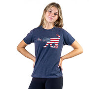 Girls Lacrosse T-Shirt Short Sleeve Patriotic LuLa the Lax Dog