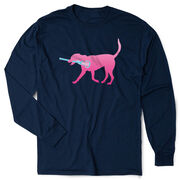 Girls Lacrosse Tshirt Long Sleeve - Lula The Lax Dog (Pink)