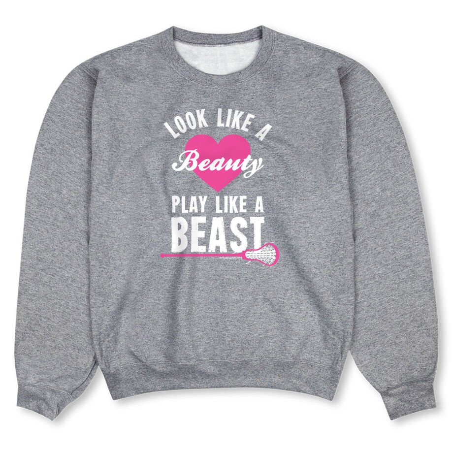 Girls Lacrosse Crew Neck Sweatshirt - Look Like A Beauty Play Like A Beast - Personalization Image