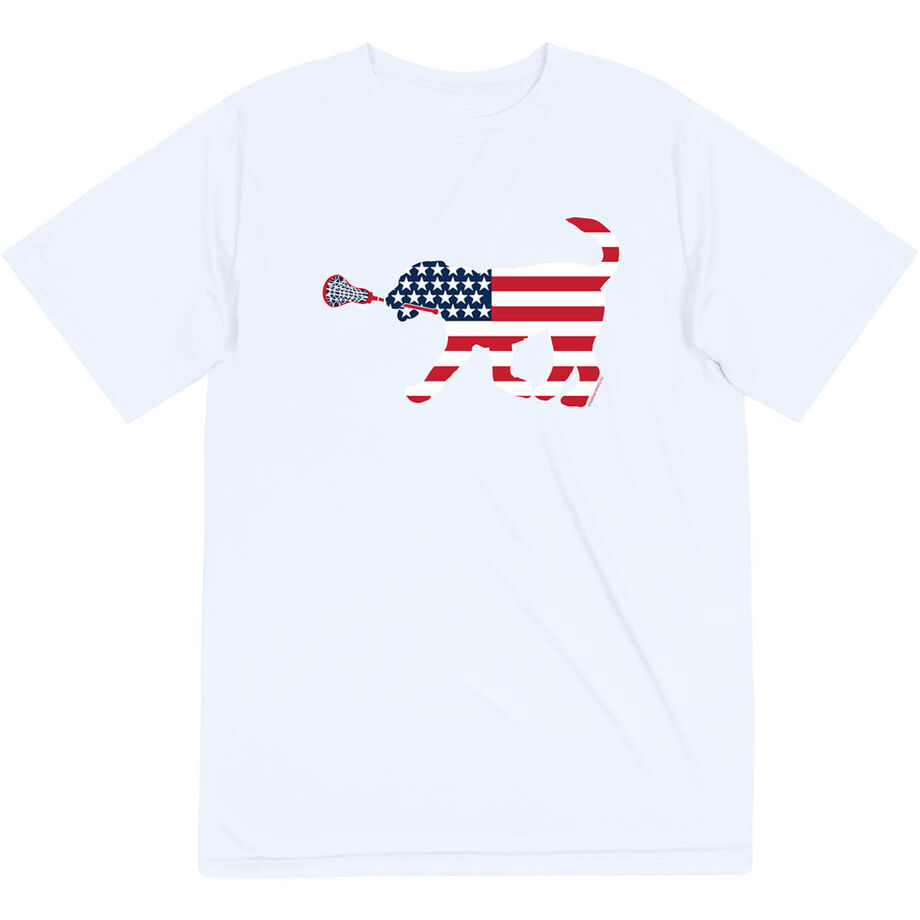 Girls Lacrosse Short Sleeve Performance Tee - Patriotic LuLa the Lax Dog