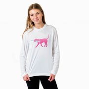 Girls Lacrosse Long Sleeve Performance Tee - LuLa the Lax Dog(Pink)