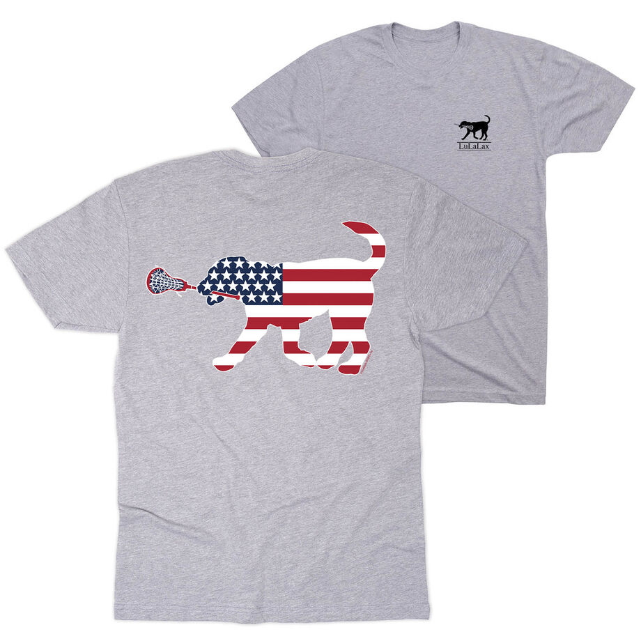 Girls Lacrosse Short Sleeve T-Shirt - Patriotic LuLa the Lax Dog (Back Design)