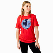 Girls Lacrosse Short Sleeve Performance Tee - Watercolor Lacrosse Dog With Girl Stick