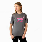 Girls Lacrosse Short Sleeve Performance Tee - LuLa the Lax Dog(Pink)