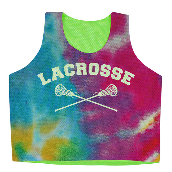 Girls Lacrosse Racerback Pinnie - Tie Dye Pattern with Lacrosse Sticks ...
