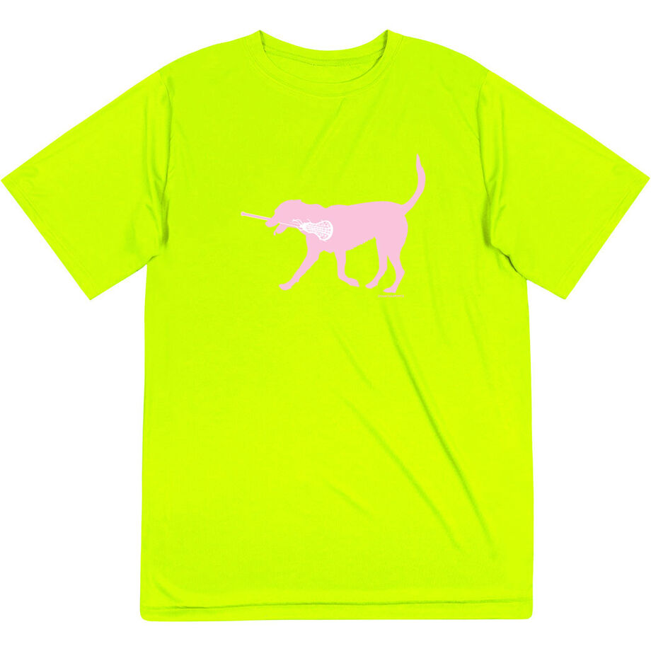 Girls Lacrosse Short Sleeve Performance Tee - LuLa the Lax Dog(Pink)