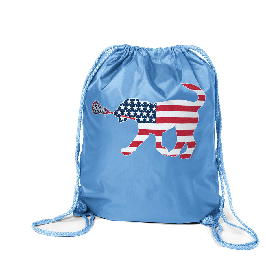 Girls Lacrosse Drawstring Backpack Patriotic LuLa the Lax Dog