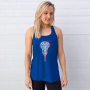 Girls Lacrosse Flowy Racerback Tank Top - Lacrosse Stick Heart Pink Teal White