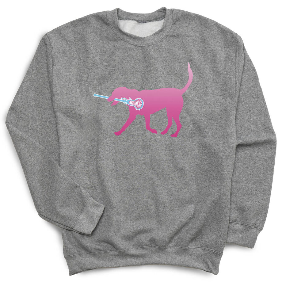 Girls Lacrosse Crewneck Sweatshirt - LuLa the LAX Dog (Pink)