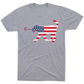 Girls Lacrosse T-Shirt Short Sleeve Patriotic LuLa the Lax Dog