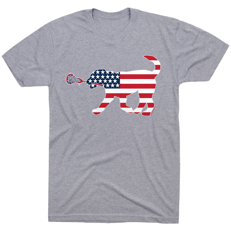 Girls Lacrosse T-Shirt Short Sleeve Patriotic LuLa the Lax Dog