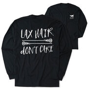 Girls Lacrosse Tshirt Long Sleeve - Lax Hair Don't Care (Back Design)