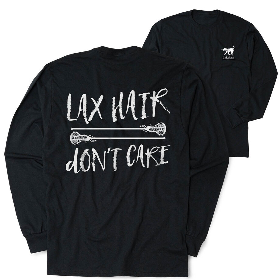 Girls Lacrosse Tshirt Long Sleeve - Lax Hair Don't Care (Back Design)