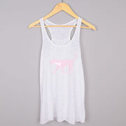 Girls Lacrosse Flowy Racerback Tank Top - LuLa the LAX Dog (Pink)