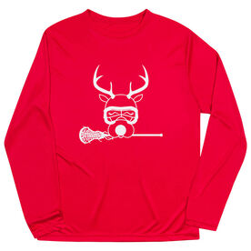 Girls Lacrosse Long Sleeve Performance Tee - Lax Girl Reindeer