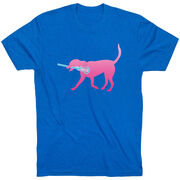 Girls Lacrosse Short Sleeve T-Shirt LuLa the Lax Dog (Pink)