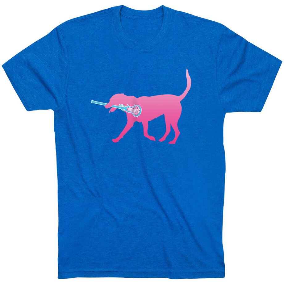 Girls Lacrosse Short Sleeve T-Shirt LuLa the Lax Dog (Pink)