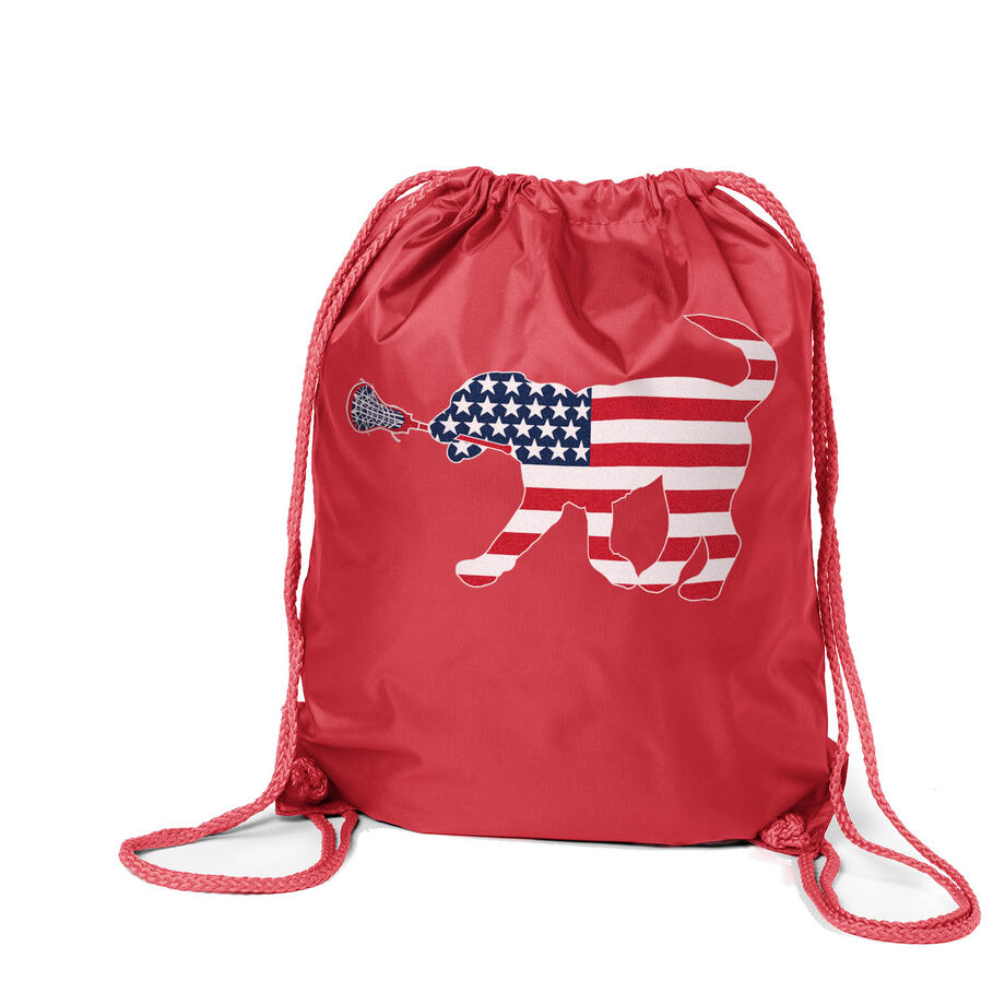 Girls Lacrosse Drawstring Backpack Patriotic LuLa the Lax Dog