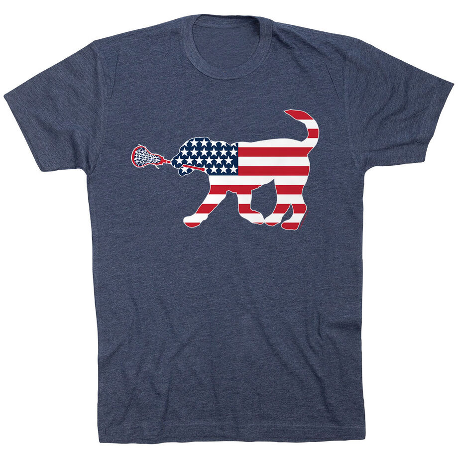 Girls Lacrosse T-Shirt Short Sleeve Patriotic LuLa the Lax Dog
