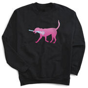 Girls Lacrosse Crewneck Sweatshirt - LuLa the LAX Dog (Pink)