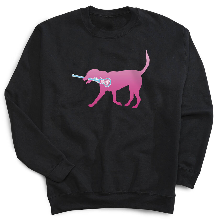 Girls Lacrosse Crewneck Sweatshirt - LuLa the LAX Dog (Pink)