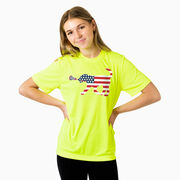 Girls Lacrosse Short Sleeve Performance Tee - Patriotic LuLa the Lax Dog