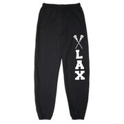 Girls Lacrosse Fleece Sweatpants - Lax With Crossed Sticks