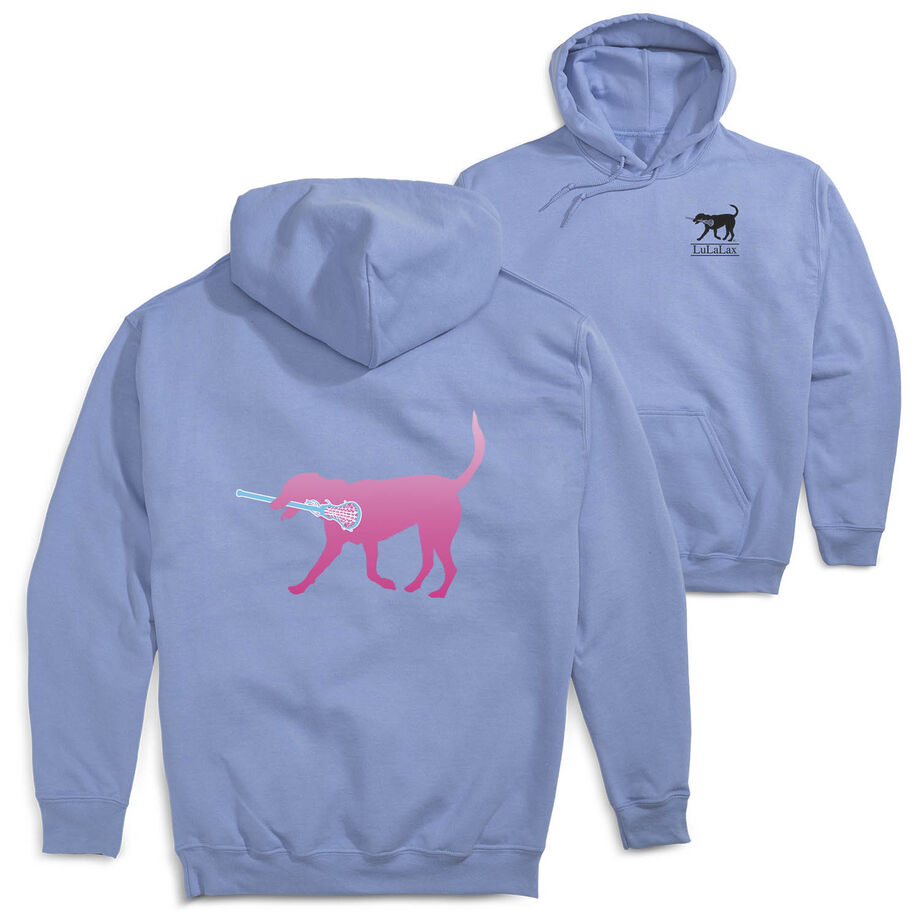 Girls Lacrosse Hooded Sweatshirt - LuLa the Lax Dog (Pink) (Back Design)