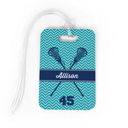 Girls Lacrosse Bag/Luggage Tag - Personalized Girl Lacrosse Sticks Chevron