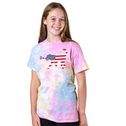 Girls Lacrosse Short Sleeve T-Shirt - Patriotic LuLa the Lax Dog Tie Dye