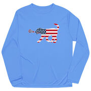 Girls Lacrosse Long Sleeve Performance Tee - Patriotic LuLa the Lax Dog