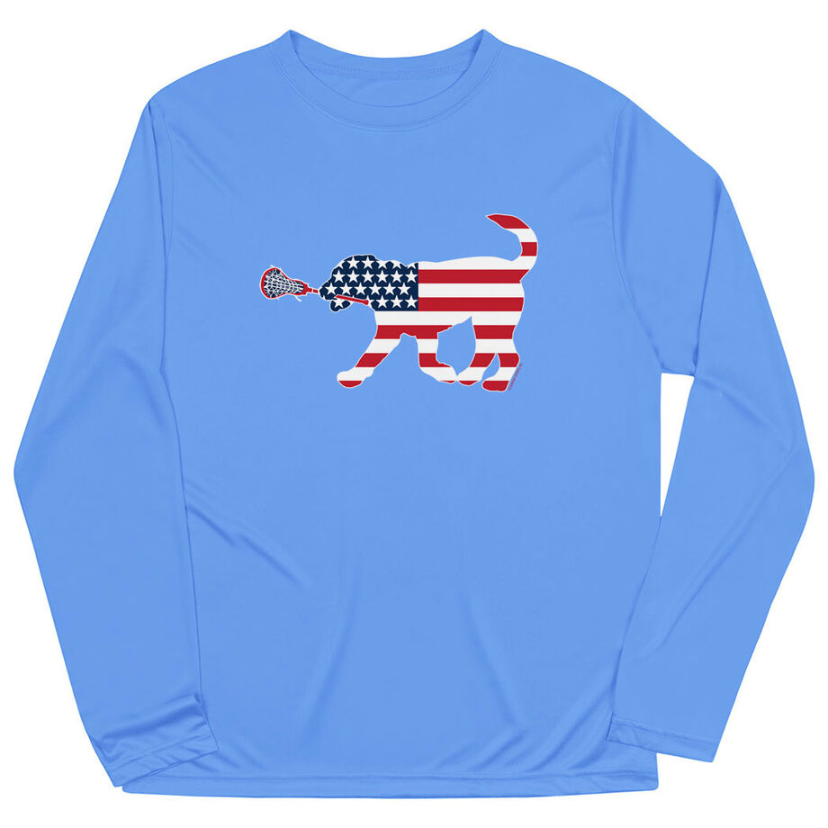 Girls Lacrosse Long Sleeve Performance Tee - Patriotic LuLa the Lax Dog