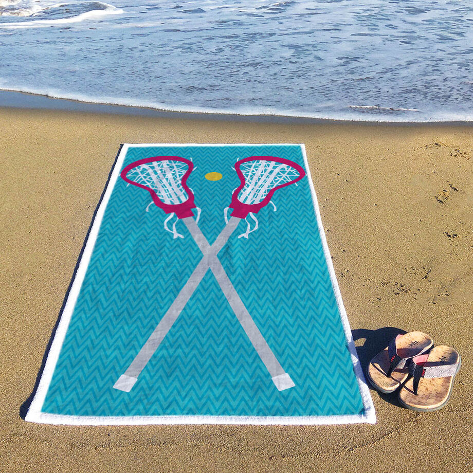 Girls Lacrosse Premium Beach Towel - Crossed Sticks Pink | LuLaLax