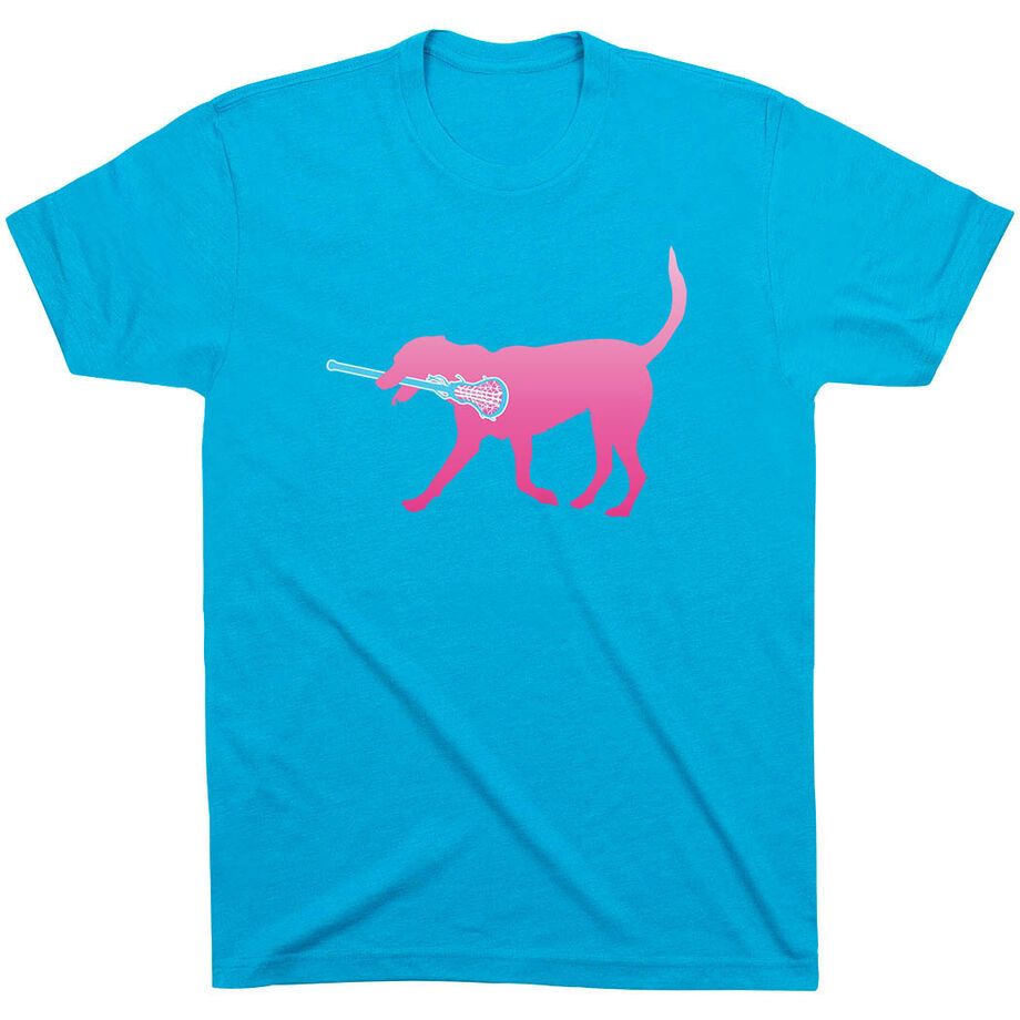 Girls Lacrosse Short Sleeve T-Shirt LuLa the Lax Dog (Pink)