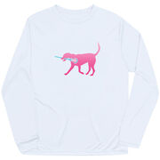 Girls Lacrosse Long Sleeve Performance Tee - LuLa the Lax Dog(Pink)