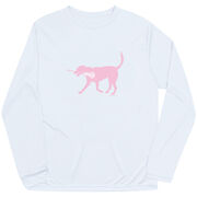 Girls Lacrosse Long Sleeve Performance Tee - LuLa the Lax Dog(Pink)