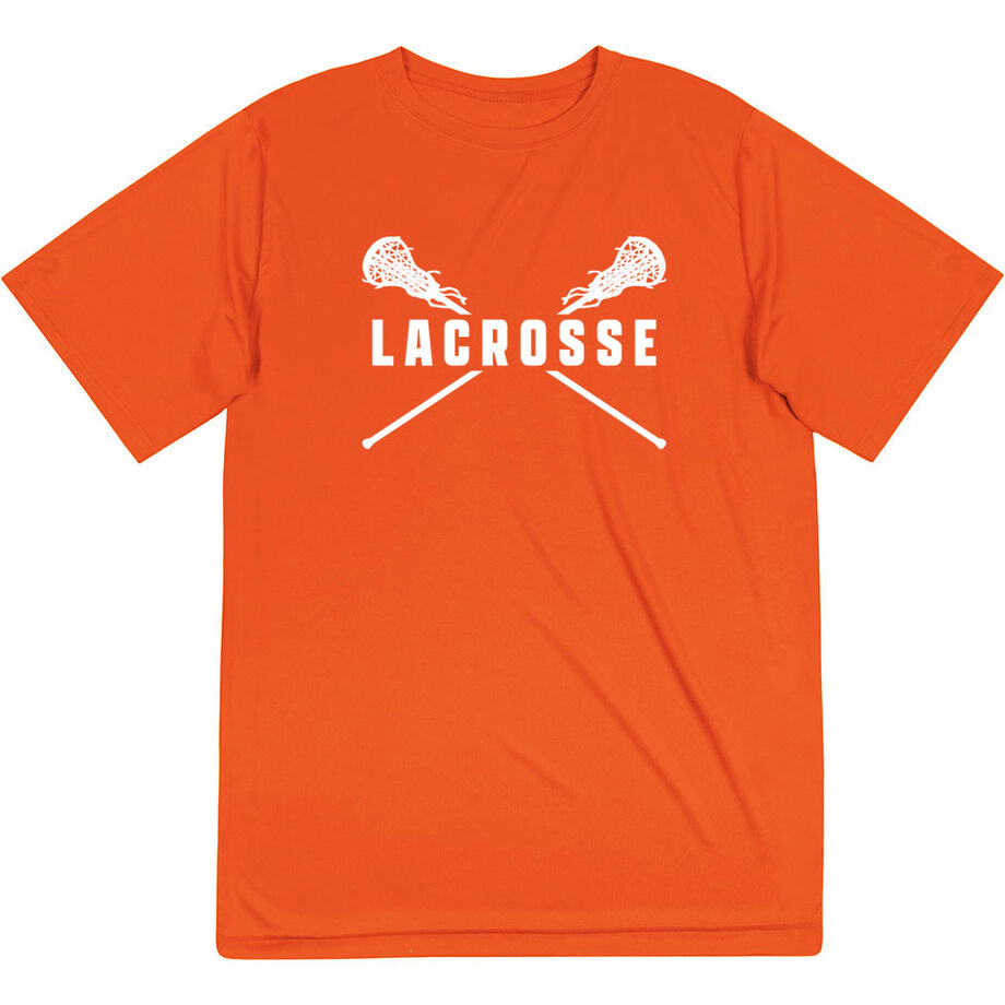 Girls Lacrosse Short Sleeve Performance Tee - Crossed Girls Sticks - Personalization Image