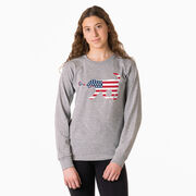 Girls Lacrosse Tshirt Long Sleeve - Patriotic Lula The Lax Dog