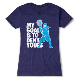 Girls Lacrosse Women's Everyday Tee - My Goal Is To Deny Yours Goalie [Adult Medium/Stormindigo] - SS