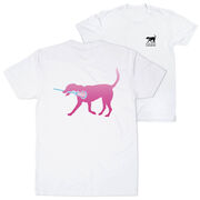 Girls Lacrosse Short Sleeve T-Shirt - LuLa the Lax Dog (Pink) (Back Design)