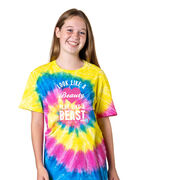 Girls Lacrosse Short Sleeve T-Shirt - Look Like A Girl Play Like A Beast Tie Dye