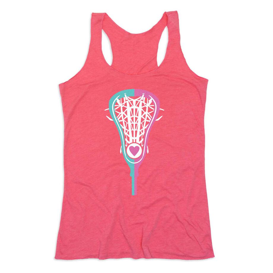 Girls Lacrosse Women's Everyday Tank Top - Lacrosse Stick Heart Pink Teal White