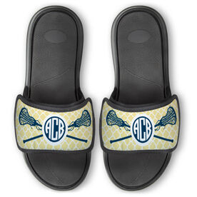 Girls Lacrosse Repwell&reg; Slide Sandals - Personalized Monogram Sticks with Quatrefoil Pattern