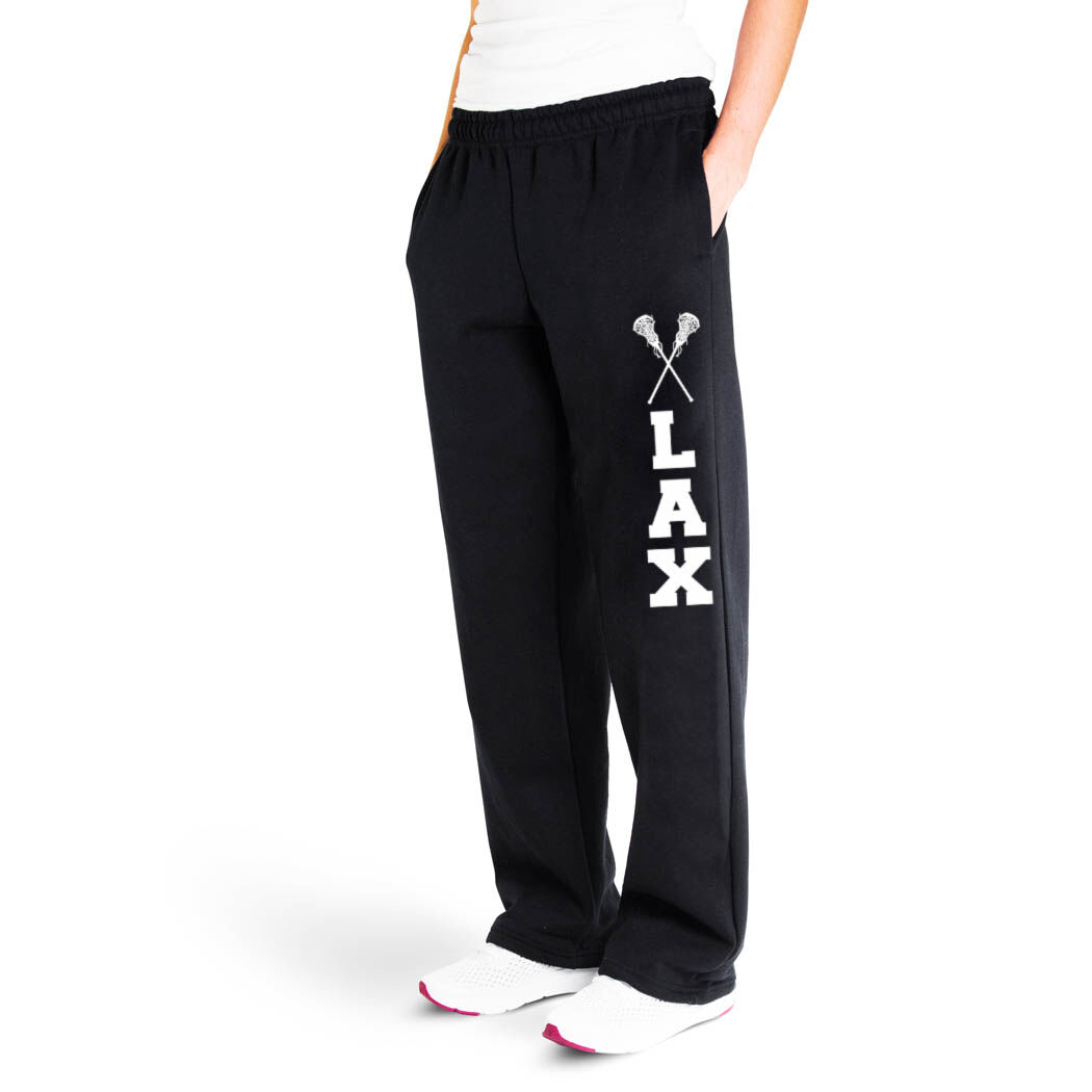 Girls Lacrosse Fleece Sweatpants Lax With Crossed Sticks LuLaLax